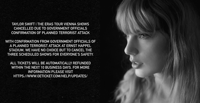 Taylor Swift's Vienna 'Eras Tour' shows canceled due to terror plot, 2 arrested