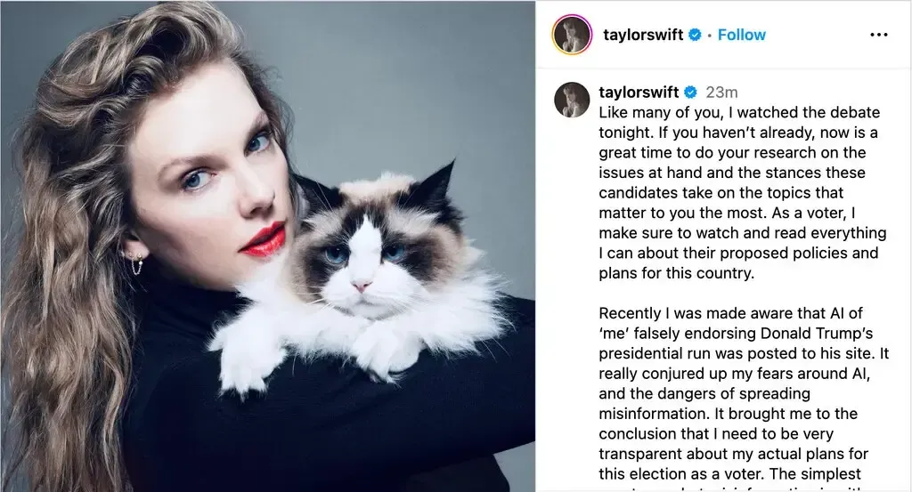 Taylor Swift endorses  Kamala Harris following presidential debate